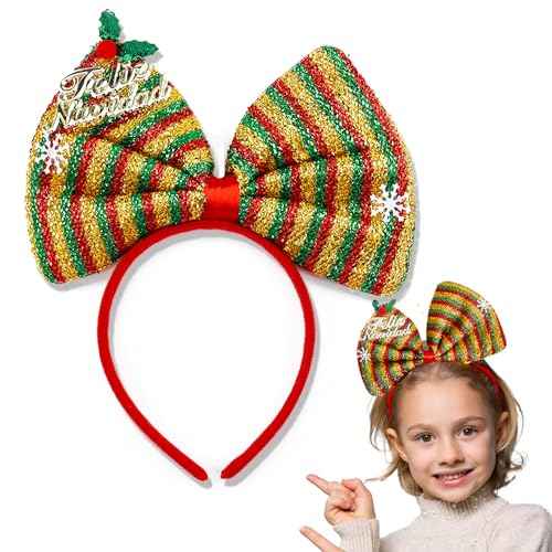 Christmas Headbands Bow Hair Bands for Women Girls Kids, Yellow Green Red Stripe Winter Hair Accessories, Xmas Party Supplies Cosplay Hair Decoration Headdress Hair Hoop 1 Pcs