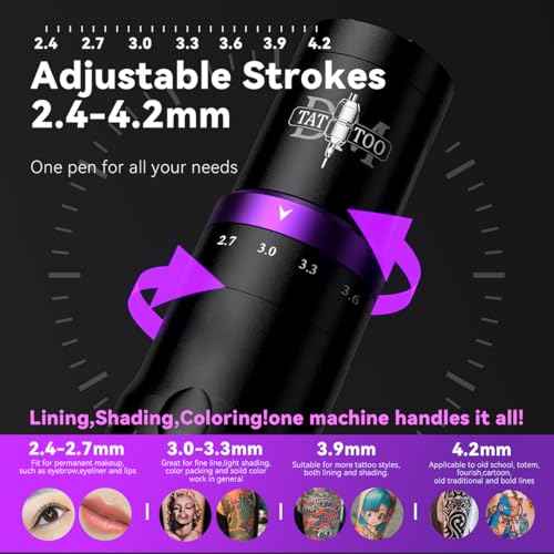 Tattoo Gun Wireless Tattoo Machine Multi-function Tattoo Pen with Smart Display 7 Strokes Length for Tattoo Artists