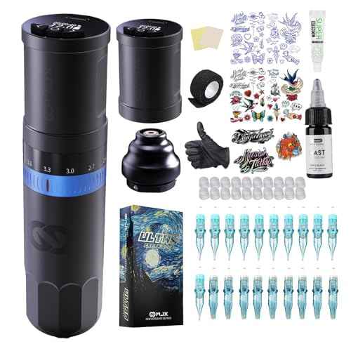 Wjx W3 Tattoo Kit Complete Tattoo Machine Kit Tattoo Gun Pen Fast Charging 2 Batteries Rotary Powerful Motor with 20pcs Mixed Size Cartridge Needles Suitable for Beginners and Artists