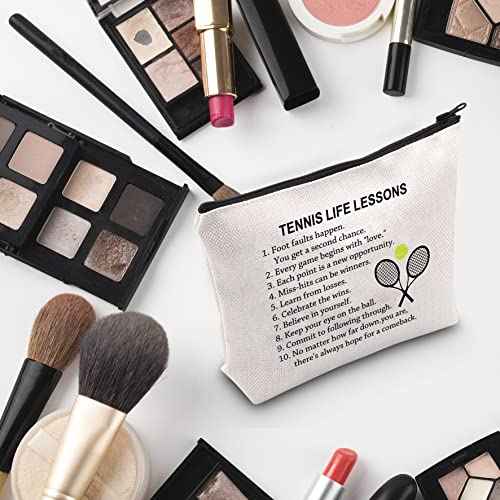 G2TUP Tennis Gift Tennis Life Lesson Makeup Bag Tennis Player Cosmetic Bag Tennis Lover Gift Tennis Team Gift Zipper Travel Pouch (Tennis Life Lesson White Bag)
