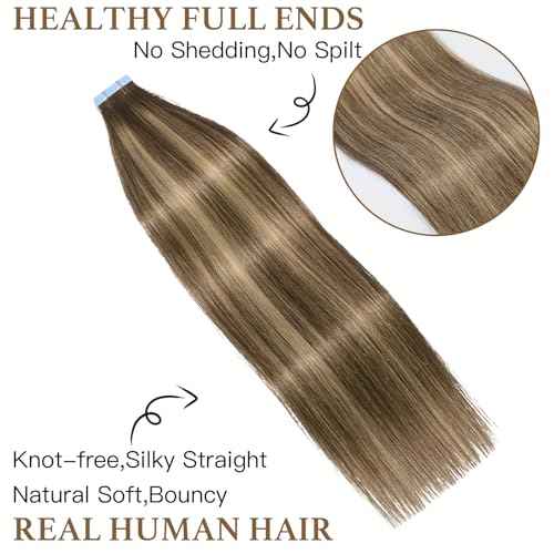 Sunfly Tape in Human Hair Extensions 22 Inch Balayage Chocolate Brown to Caramel Blonde 50g Human Hair Extensions Tape Ins 20pcs