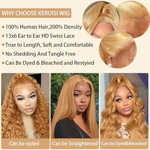 Honey Blonde 13x6 HD Lace Front Wigs Human Hair Honey Blonde Wig Human Hair 200% Density Honey Blonde Body Wave Wigs Human Hair 27# Colored 22 Inch
