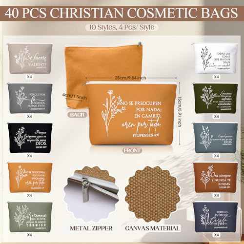 Kacctyen 40 Sets Advent Beauty Calendar Spanish Christian Gifts for Women Regalos Cristianos Para Mujer for Christmas Religious Canvas Makeup Bags with Bible Verse Compact Mirrors (Boho Color)