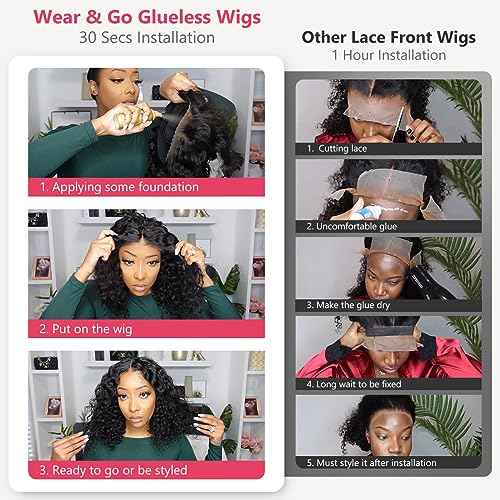 Glueless Bob Wigs Human Hair Pre Plucked Pre Cut Curly Human Hair Wigs for Black Women Deep Wave 5x5 HD Lace Closure Wigs Ready to Wear and Go Glueless Wigs 200% Density