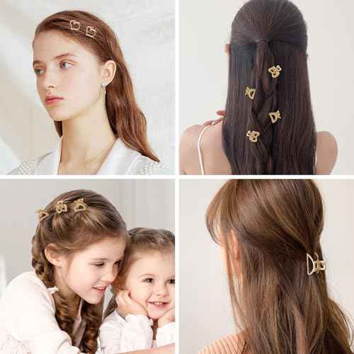 Small Hair Clips for Women 16PCS 0.98" Gold Metal Mini Claw Clips for Women Non Slip Bangs Pins for Thin/Thick Hair(16PCS-Style 9)