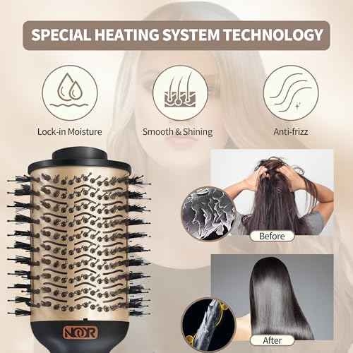 NOOR 4-in-1 Hot Hair Dryer Brush Frizz Control Blowout Hair Dryer Brush Blow Dryer Brush for Drying and Straightening Volumizing Hot Air Styler for All Hairstyles - Frizz-Free Hair in One Easy Step