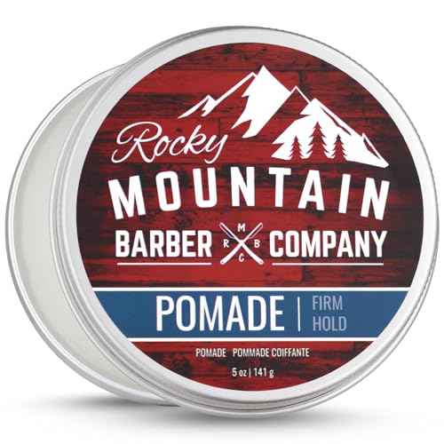 Rocky Mountain Barber Company Pomade for Men - 5 oz Tub Classic Styling Product with Strong Firm Hold for Side Part, Pompadour & Slick Back Looks ? High Shine & Easy to Wash Out ? Water Based