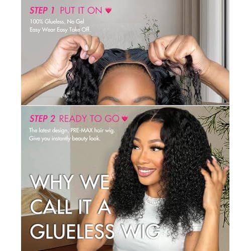 larima Glueless Wigs Human Hair Pre Plucked Pre Cut 6X5 HD Lace Short Curly Bob Wig Pre Bleach Knots Wear And Go Glueless Wig 200% Density Curly Human Hair Wig 100% Unprocessed Virgin Hair 14inch
