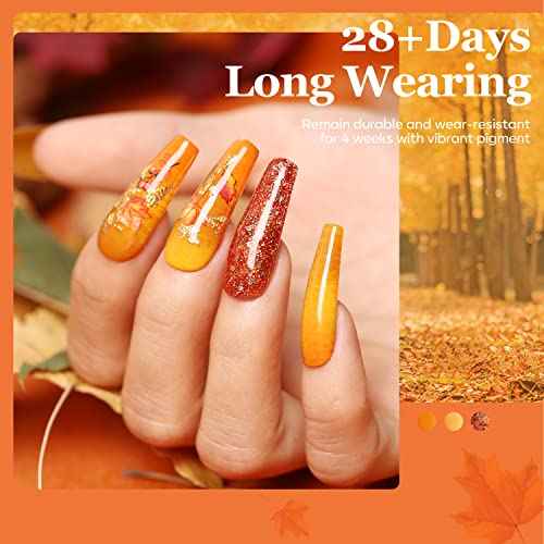 modelones 24 PCS Gel Nail Polish Kit, 20 Colors Fall Pink Brown Nude Orange Gel Polish Set with Glitter, Glossy and Matte Top Base Coat Home DIY Manicure Nail Art Design Gifts