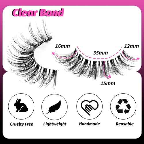 Veleasha Lashes with Clear Band Fluffy Lashes that Look Like Extensions 6 Pairs Pack Invisible False Eyelashes (12-18mm)