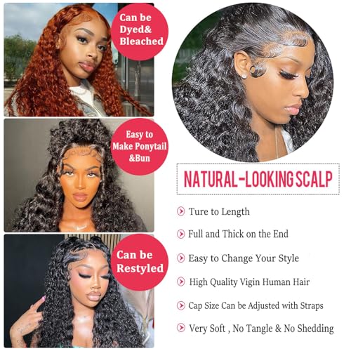 13x4 Deep Wave Lace Front Wigs Human Hair 200% Density Deep Wave Frontal Wigs Human Hair HD Lace 20 Inch Curly Wigs for Black Women Pre Plucked with Baby Hair Curly Lace Front Wig Human Hair