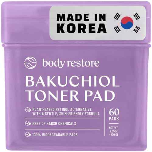 Body Restore Bakuchiol Toner Pads ? Christmas Stocking Stuffers, White Elephant, Korean Skin Care, Face Wipe with Niacinamide & Hyaluronic Acid, Travel Essentials, Birthday Gifts for Women, Men