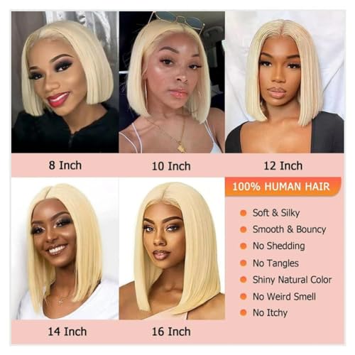613 Blonde Bob Wig Human Hair 14 Inch 13x4 HD Bob Lace Front Wigs Human Hair Pre Plucked 200 Density Blonde Wig Human Hair Short Bob Wigs for Women