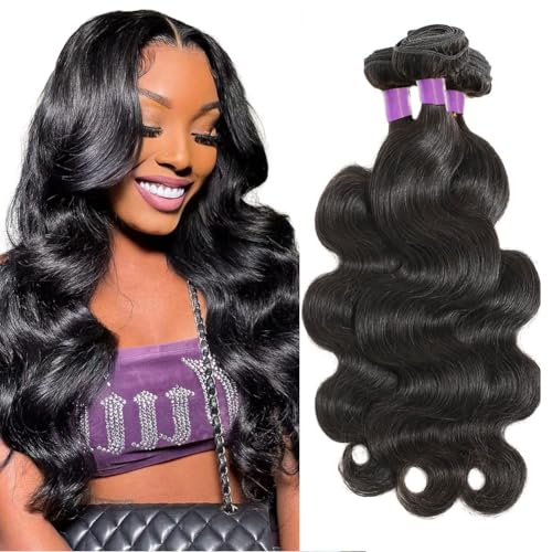 12A Human Hair Bundles Body Wave Bundles Human Hair 100% Unprocessed Brazilian Virgin Hair 3 Bundles Human Hair for Women 16 18 20 Inch Natural Black