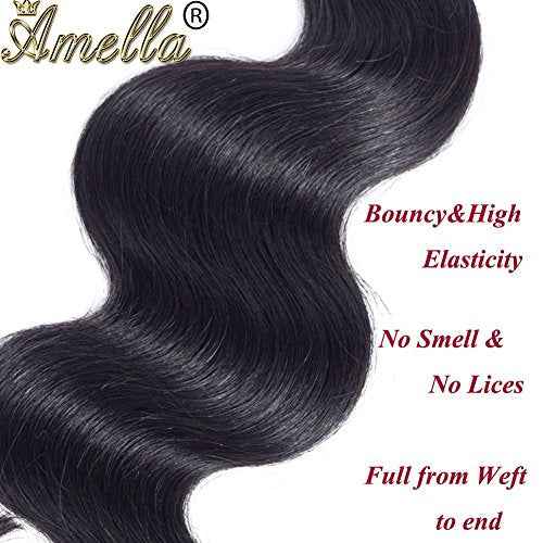 Amella Hair Brazilian Body Wave One Bundle 24 inch Brazilian Virgin Human Hair 100% Unprocessed Brazilian Body Wave Weave Human Hair Bundles Natural Black Color