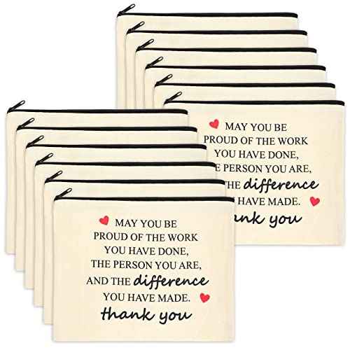 Coume 12 Pcs Thank You Gifts for Women Makeup Bag Inspirational Employee Appreciation Gift for Teacher Coworkers Nurse Social Worker Caregiver Volunteer Canvas Cosmetic Bag for Birthday(Inspiring)