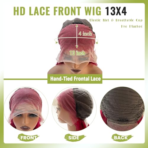 Burgundy Lace Front Wigs Human Hair 13x4 Body Wave 99j Burgundy Human Hair Wig with Free Part Pre Plucked HD Frontal 180 Density Glueless Colored Wig for Women 26 Inch