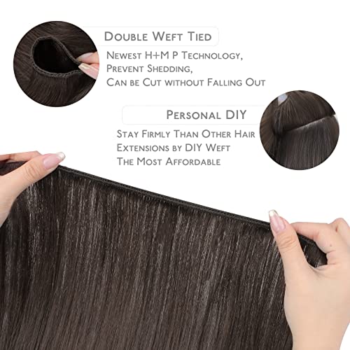 WENNALIFE Sew in Hair Extensions Real Human Hair, 20 Inch 100g Dark Brown Machine Weft Remy Hair Hand Tied Weft Straight Extensiones De Cabello Hmano