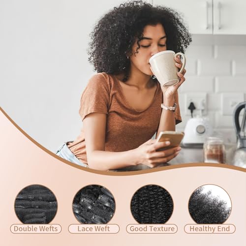 Afro Kinky Curly Clip Ins Human Hair 4C Hair Clip in Extensions Real Natural Human Hair for Black Women 8 pecs with 20 Clips 120g Natural Black Color 24 Inch