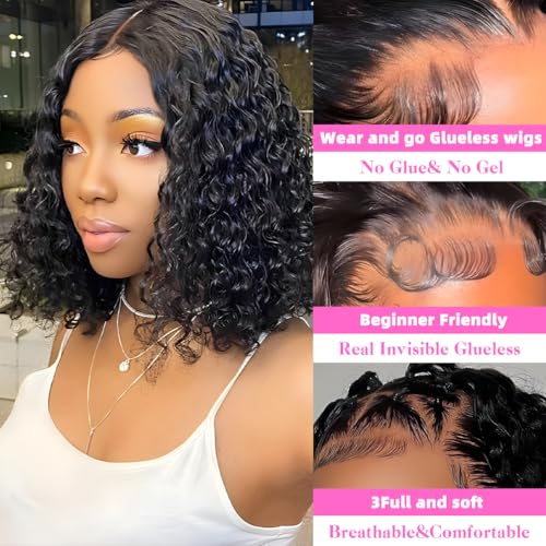 HD Glueless Wigs Human Hair Pre Plucked Pre Cut Bob 4x4, 12 Inch #30 Light Brown 210% Density Hairline Curly Bob Wig Human Hair, Wear and Go Deep Wave Lace Front Wigs Human Hair for Black Women