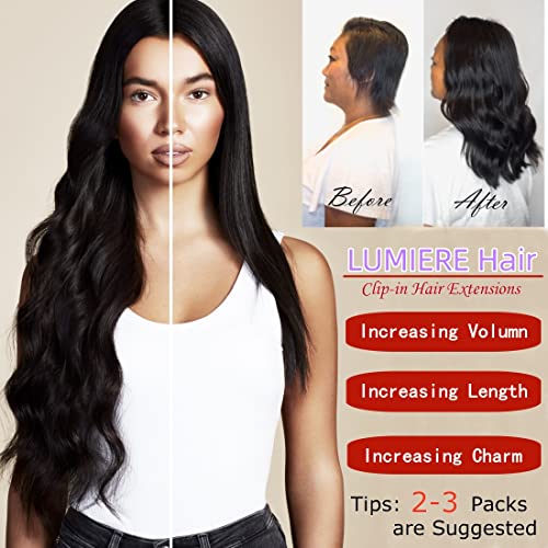 LUMIERE Body Wave Clip In Hair Extensions - Seamless Clip In Hair Extensions Real Human Hair Black Women 120g Grade 10A Brazilian Remy Hair 8Pcs With 20Clips Double Wefts Natural and Soft 26 Inch