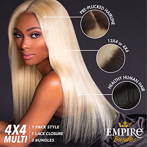 Sensationnel Empire bundles multi - straight with 4x4 closure 10a tangle shed free human hair for weaving and sew in styles (12 14 16 Inch, NATURAL)