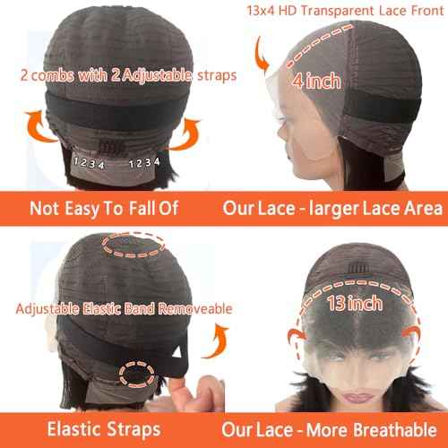 13x4 Bob Wig Human Hair Pre Plucked 180% Density Straight Bob Lace Front Wigs Human Hair Short Bob Wigs for Black Women Human Hair 14 Inch