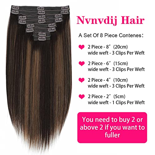 Balayage Clip in Hair Extensions Real Human Hair Straight Highlight Human Hair Clip ins for Women, Natural Soft Remy Human Hair, 8Pcs 120g, 20inch #2/6/2 Balayage Dark Brown to Chestnut Brown
