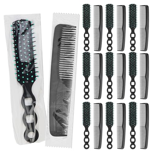 200 Pcs Hair Brush Combs Set in Bulk for Homeless Individually Wrapped, Bulk Hair Brushes 100 and 7 inch Hair Combs 100 for Women Kids Hotel Homeless Charity (Black)