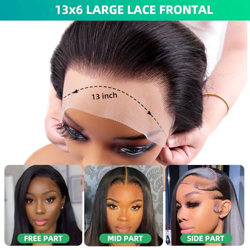 Perismoda 13x6 Full Lace Frontal Closure 18 Inch Straight HD Transparent Lace Frontal Ear to Ear 12A Brazilian Virgin Human Hair Lace Closure Pre Plucked Bleached Knots Natural Black