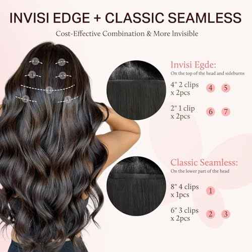 DOORES Clip in Hair Extensions Set 16 Inch 130g, 4pcs Invisi Edge Clip ins and 3pcs Classic Seamless Clip ins, Injected Virgin Real Human Hair Extensions Natural Invisible Straight, #2