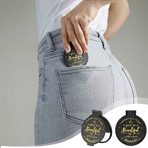 36 Pcs 2.76 Inch Inspirational Compact Mirror Bulk Party Favors Quinceanera Gift Purse Small Mirror Pocket Mini Gifts for Women Adult Coworker Halloween Christmas Friends (Black)