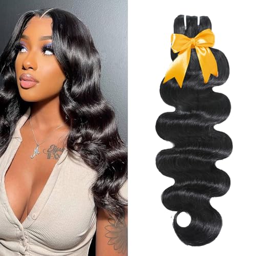Human Hair Bundles Raw Body Wave Single 1 Bundles Deals 100% Unprocessed Virgin Human Hair 12A Quick Weave Real Human Hair Extensions Natural Black 28 Inch