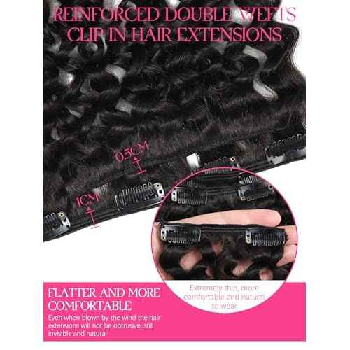 Lacer Clip in Human Hair Extensions Jerry Curly 3B 3C Curly Real Hair Clip in Extensions For Black Women Natural Color 100% Brazilian African American Hair Extension (20 inch, Jerry Curly #1B)