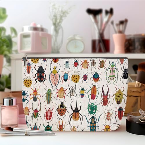 ZHAMEN Colorful Insect Makeup Bag, Beetle Bug Lover Gifts Cosmetic Bag, Gardening Gifts for Women Female Friends Daughter Niece, Future Entomologist Toiletry Bag for Christmas Halloween Birthday