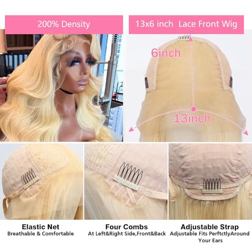 220% Density 13x6 613 Blonde Lace Front Wig Human Hair Body Wave Blonde Lace Front Wigs Human Hair with Baby Hair Glueless Wigs For Women 26 Inch
