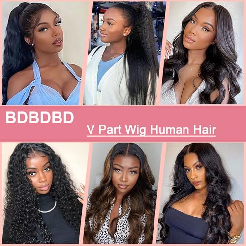 V Part Wig Human Hair Body Wave 100% Real Human Hair Upgrade U Part Human Hair Wig 180% Density Beginner Friendly Natural Color (20 inch)