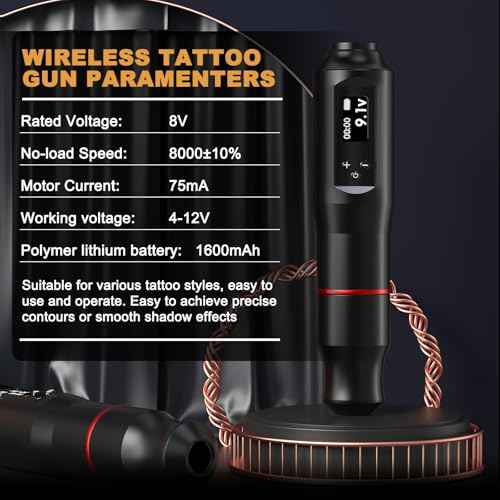 Cordless Tattoo Gun Kit - Professional Tattoo Machine Set with LED Display Rotary Tattoo Pen, Complete Tattoo Supplies Kits with 10Pcs Tattoo Cartridge Needles for Beginners (Black, 64 pcs)