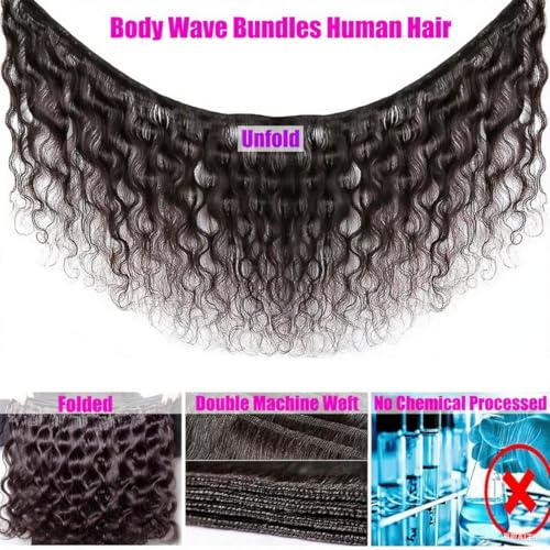 12A Human Hair Bundles Body Wave 4 Bundles Human Hair 100% Unprocessed Brazilian Virgin Human Hair Extensions for Women Natural Color 14 16 18 20Inch