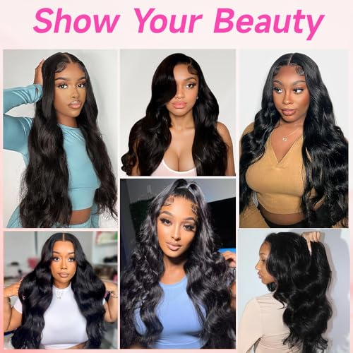 13x6 Lace Front Wigs Human Hair 200 Density Full Real Virgin Human Hair Wig Invisilbe Hairline Tiny Knots Body Wave HD Lace Frontal Wigs Pre Plucked Natural Black 20 Inch