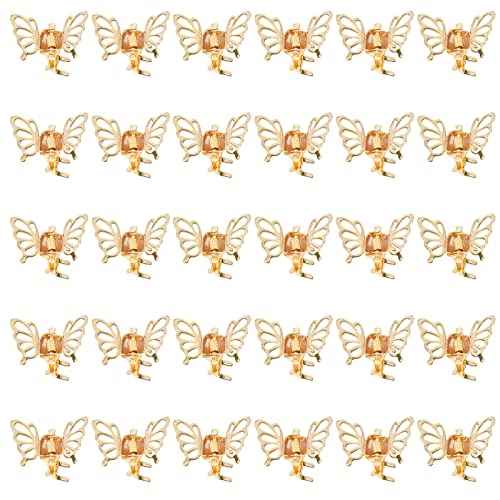 Wecoe 30 Pcs Small Gold Butterfly Hair Clips Tiny Mini Claw Clips Cute Decorative Hair Clips Flower Short Hair Hair Accessories for Women Gifts For Her