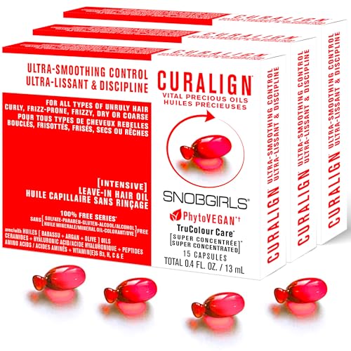 Frizz Control Hair Oil Capsules ? SNOBGIRLS CURALIGN ? Vegan Leave-In Serum for Frizz-Prone, Coarse or Curly Hair ? With Argan Oil, Babassu & Ceramides ? Humidity Defense & Shine ? 45 Ct