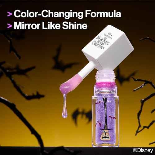 wet n wild Nightmare Before Christmas Color Changing Lip Oil, Nourishing High-Shine Formula with pH-Activated Tint, Chocolate & Vanilla Scent - Two Faced