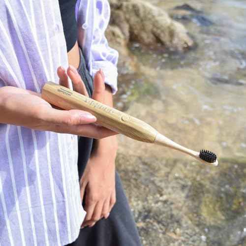 Sustainable Tomorrow Zen Bamboo Electric Toothbrush Adults, Rechargeable w/Plant-Based Soft Bristles, Bamboo Heads, 5 Modes & Long-Lasting Battery, Ideal Christmas Gifts for Women & Gifts for Men