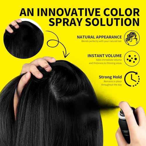 Sevich Hair Fiber Spray - Instant Hair Thickening Powder for Men & Women, Hair Building Fibers for Thinning Hair, Root Touch Up Hair Color, Waterproof, Sweatproof, Natural Look,80ml Black