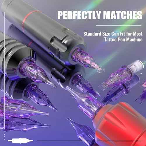 Tattoo Cartridge Needles 50PCS Assorted Mixed Size Round Liner Shader Magnum 3RL 5RL 7RL 9RL 5RS 7RS 9RS 9RM 11RM 7M1 Disposable Tattoo Needles with Membrane for Rotary Tattoo Machine Pen Gun