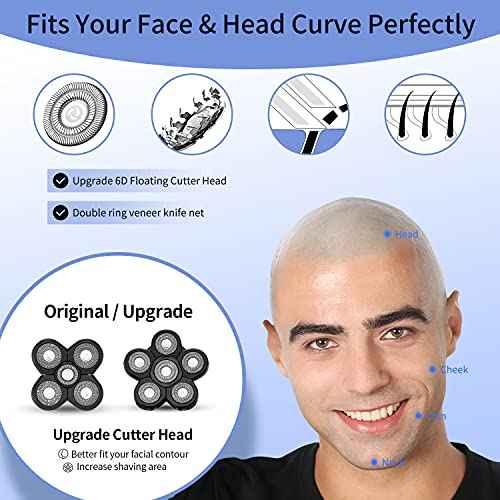 Head Shavers for Men - Upgraded Multifunctional Bald Head Shaver, Waterproof Electric Razor for Men Cordless Rechargeable Shaving Grooming Kit (Blue)