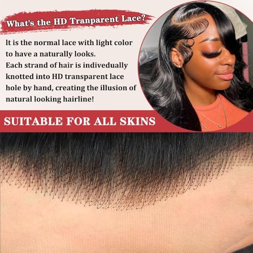 13x4 Body Wave Lace Front Wigs Human Hair 180 Density 16 Inch Lace Frontal Wigs Human Hair Pre Plucked HD Transparent Short Body Wave Wigs for Women Natural Black Color