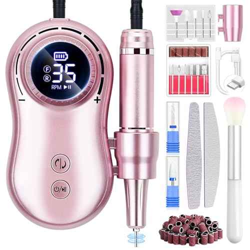Professional Electric Nail Drill LEDSUUEI: 35000RPM Powerful Electric Nail File Portable Nail Drill with 13 Drill Bits Rechargeable Efile for Acrylic Gel Nails Removing Manicure Pedicure Salon