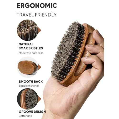 Beard Brush, Stocking Stuffers Boar Bristle Beard Brush for Men and Mustache Scissors Facial Hair Grooming Kit, Detangles Boars Hair Styling Beard Tool, Christmas Gift for Boyfriend Husband